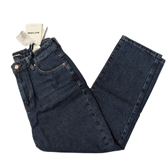 High Rise Straight Leg Jeans Dark Wash Blue Denim Classic Fit by Nocturne - Picture 3 of 13